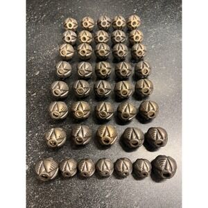 Lot Of 42 Large Jewelry Beads With Geometric Pattern & Bronze Metal Coating 1.5"